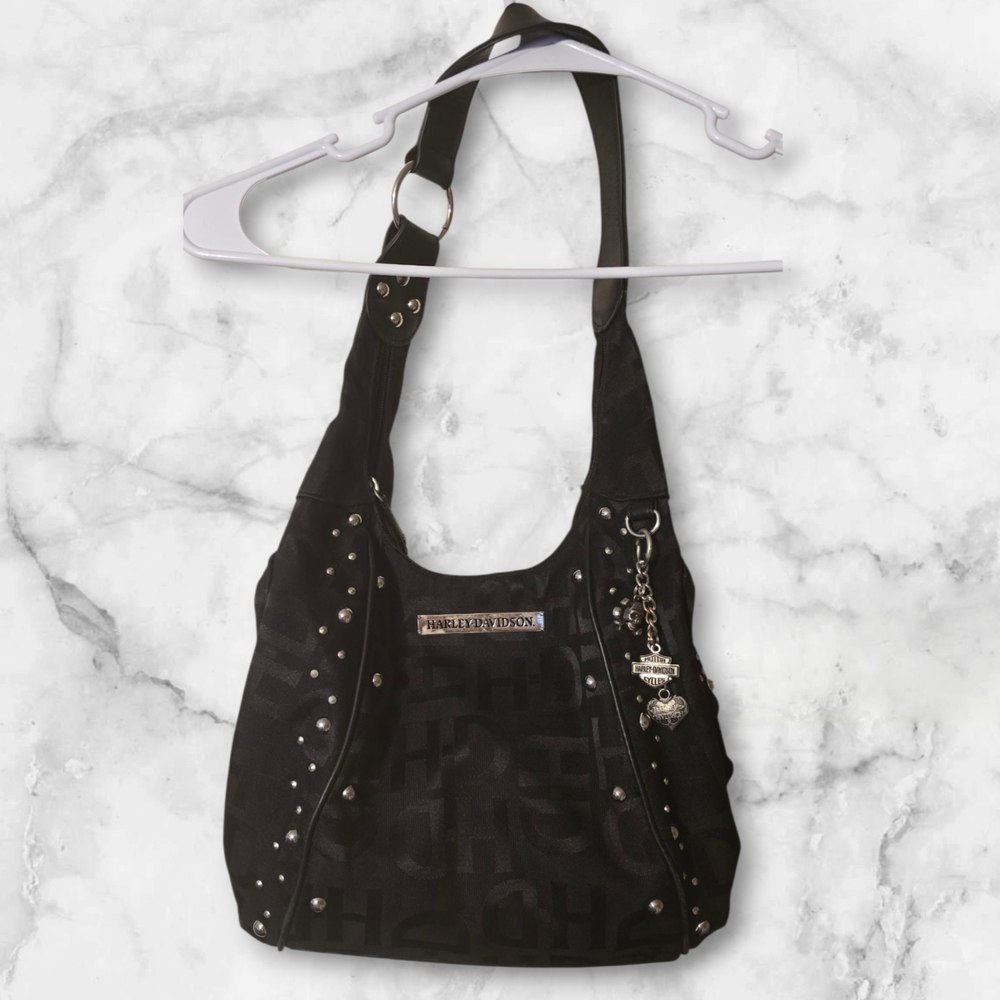 Harley Davidson Black Shoulder Bag with Silver Hardware